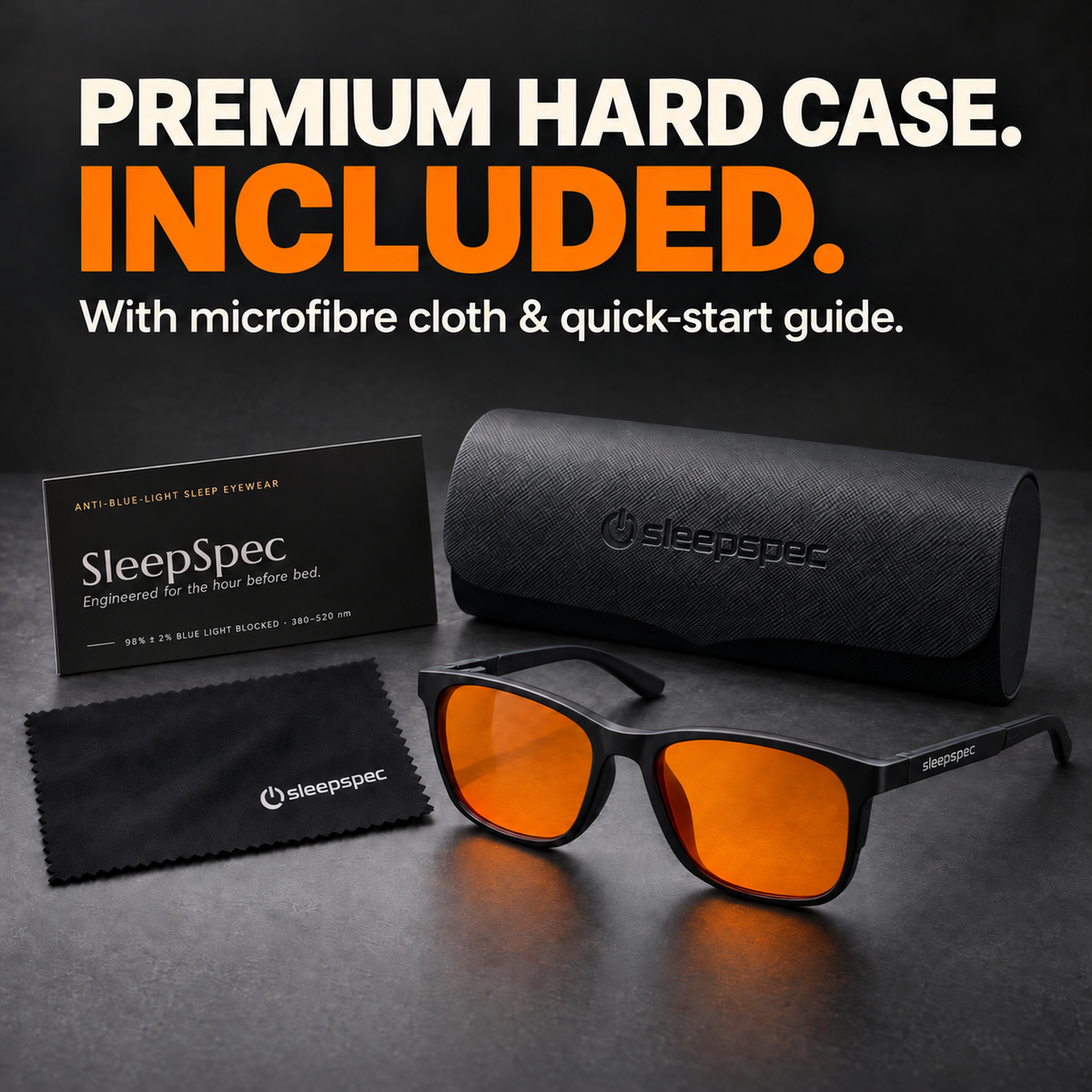 What’s in the box: SleepSpec glasses with their hard case, microfibre cleaning cloth and quick-start guide